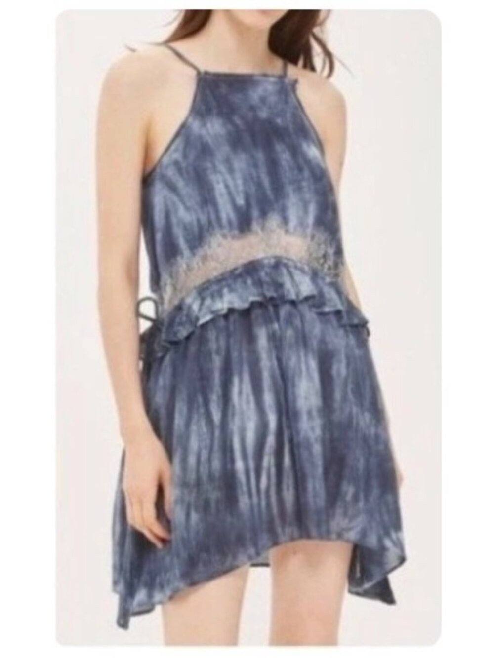 Topshop Blue Tie-Dye Lace Trim Spaghetti Strap Mini Dress sz US 2
